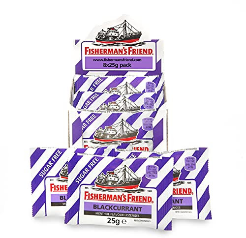 Fisherman's Friend - Blackcurrant Lozenges, Sugar Free Extra Strong Menthol Throat Lozenges, Pack of 8 (25 g)