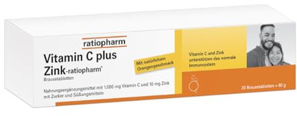 Vitamin C plus Zink-ratiopharm, 20 Brausetabletten | Gut kombiniert. Hoch dosiert. Nahrungsergänzung mit Vitamin C und Zink – das starke Duo für Ihre Abwehr