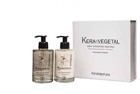 Fondonatura Kit Kera Vegetal Shampoo e Maschera da 215 ml - Trattamento Intensivo di ricostruzione con Keratina Vegetale per Riparazione e Nutrimento Profondo dei Capelli danneggiati