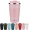 SUNTQ Kaffeebecher to go Thermo aus Edelstahl - Thermobecher mit Gummierte Manschette Doppelwand Isoliert - Kaffeetasse mit Auslaufsicherem Deckel Wiederverwendbar 510ml Rosa