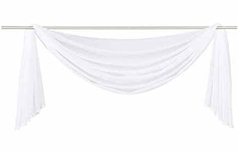 Ricemru Extra Lang Querbehang Freihanddeko Weiß Vorhangschal Transparentem Voile Querbehang Gardine Schals Hochzeit Bogen Dekoration Wohnzimmer Schlafzimmer,140x300cm