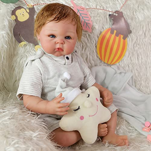 YIHANGG 50cm Realistisch Neugeborene Puppe 20 Zoll Lebensecht Reborn Babypuppe Kleinkind Prinzessin mit Blondem Lockigem Haar Kind Geburtstag Weihnachten Geschenk Sammlerstück