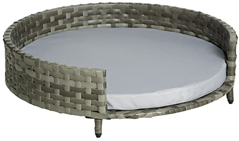 PawHut Hundebett Hundekorb Hundesofa Katzenbett mit Kissen Katzensofa Hundekörbchen für kleine Hunde Rattan Grau 75 x 75 x 20 cm