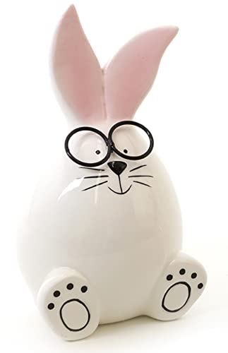 Posiwio dekorativer niedlicher Osterhase als Ei mit Brille Keramik weiß-schwarz mit rosa Ohren in verschiedenen Größen (groß)