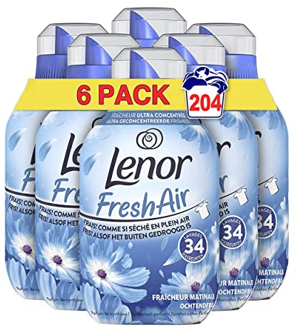 Lenor Frischluft-Weichspüler, 6 x 34 Waschgänge, Morgenfrische – Frische Ultra konzentriert – recycelte Flasche