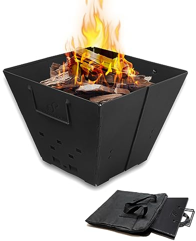 Snowpea Fuoco Portatile per Campeggio, Braciere Pieghevole All'aperto con Borsa per il Trasporto, Ciotola per il Fuoco in Ferro per Falò, Patio, Cortile e Giardino - Nessuna griglia superiore