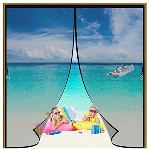 Fly Screens for Doors Balcony Insect Privacy Door Screen Black 295x265cm for Cellar Kitchen Living Room French Door,Keeps Mosquitoes Insects Out