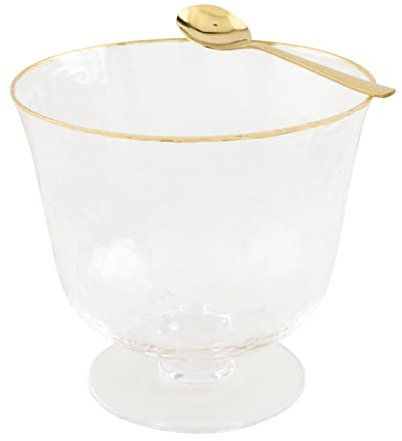 Mud Pie Gold Edge Glass Pedestal, bowl 8 x 8 1/2 dia | spoon 5 1/2, Clear