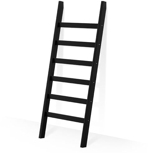 POXAKA Schwarze Deckenleiter, 6 Etagen, Deckenhalter, 170 cm hoch, Leiterregal an der Wand, rustikaler Bambus-Steppständer im Badezimmer, Wohnzimmer, Schlafzimmer, Schwarz