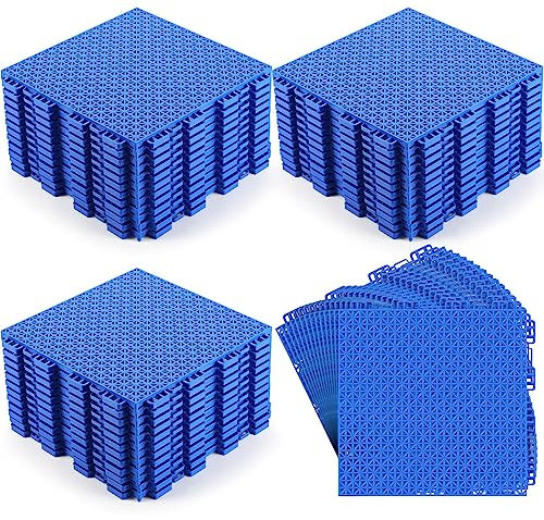 Huwena 50 cuscini modulari ad incastro, 25,4 x 25,4 cm, antiscivolo, in gomma blu, ad incastro, per bagno, piastrelle, tappetino di drenaggio con foro per ponte di scarico, piscina, patio, balcone