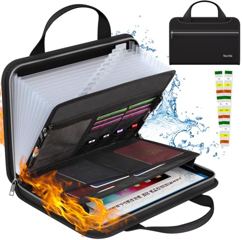 Tamfile Organizador de archivos de acordeón ignífugo con asa, 13 bolsillos, transparente, expandible, con cremallera y etiquetas, carpeta de archivos con múltiples bolsillos, carpeta organizadora de