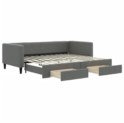 vidaXL Tagesbett Ausziehbar mit Schubladen Dunkelgrau 90x200 cm Stoff