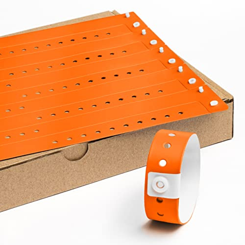 Einlassbänder aus Vinyl ohne Aufdruck 100 Stück - 19x255 mm Neonorange | Events und Party Eintrittsbänder - Wasserdicht Festival Armbänder - Club Bänder mit individuell nummeriert