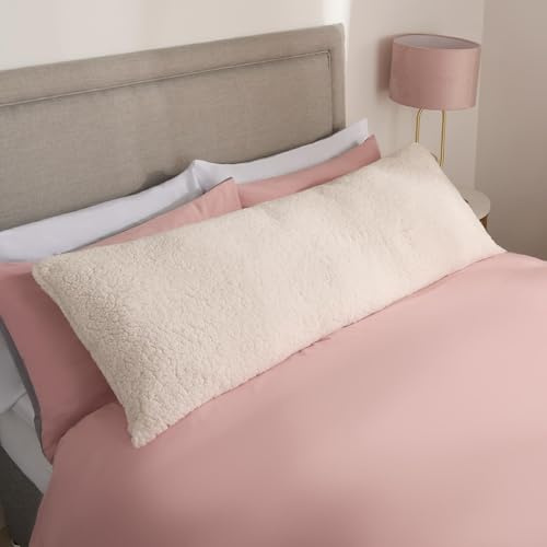 OHS Bolster Pillow Teddy Fleece Cream, Long Pillows Sleeping Relaxing Snuggle Cushion Back Support Pregnancy Pillow Super Soft Warm Cosy, 137 x 40cm