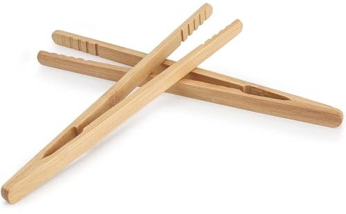 Fizzix Bamboo Toaster Tongs 2Pcs - Wooden Kitchen Tongs for Cooking and Grilling - Versatile and Modern Cooking Accessory for Home and Restaurant Use