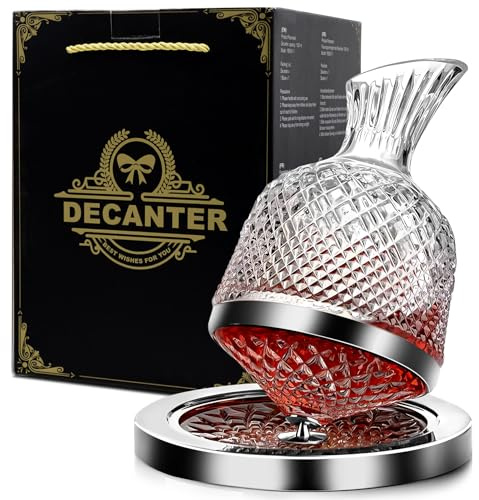 Red Wine Decanter 50oz/1500ml, YTHFGRT Wine Carafe Decanter Made of Lead-Free Crystal Glass, 360° Rotating Decanters for Whisky and Wine, Decanter Gift Box Design for Men Women Gifts