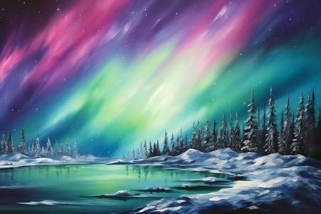 adrium Acryl-Bild 60 x 40 cm: Nordlichter. Landschaft. Ölgemälde-Stil. Impressionismus. Generative KI. (214908729)