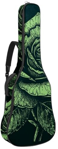 Tasche für Akustikgitarre, schöne Hülle, passend für 40/41/42 Zoll, wasserdicht mit Schutzschicht, Grün und Schwarz Rose, Mehrfarbig Nr. 01, 42.9x16.9x4.7 in, Gitarrentasche