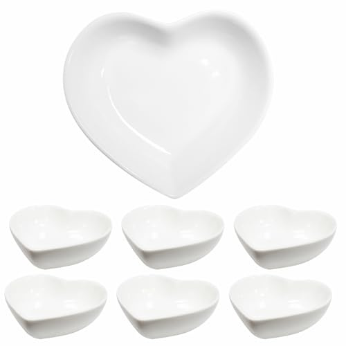 Lotatheta Sojasaucen-Snackschale, herzförmig, Porzellan, Keramik, Dip-Schalen, 47 ml, für Abendessen, Backen, Grillen und Kochen, Weiß, 6 Stück
