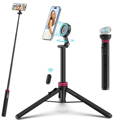 ULANZI 61'' Magnetic Selfie Stick Phone Tripod with Wireless Remote, Extendable Cell Phone Holder Stand, Compatible with MagSafe, Cellphone Tripod for iPhone 17 16 15 14 13 12 and Android Phones