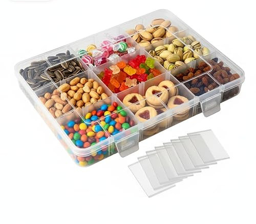 Xujinsongg 2 Pcs Snackle Box Trays with 18 Removable Grids Compartments, Snack Box With Compartments, Clear Multi Stackable Plastic Organizer Container for Snack, Fruits, Pills, Beads, Bolts and Nuts
