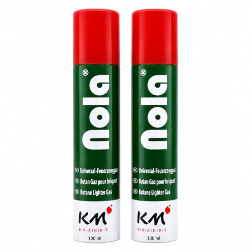 NOLA 2 x 100ml Universal Feuerzeuggas für Feuerzeuge, Nachfüllgas Propan/Butan Feuerzeug Gas