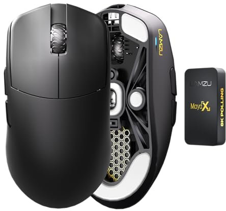 Lamzu Maya X Mouse da gioco wireless ultraleggero 47 g, interruttore ottico, massimo 30000 DPI, simmetrico, MCU Nordic 52840, codificatore antipolvere, sensore PAW3950 (Maya più grande)