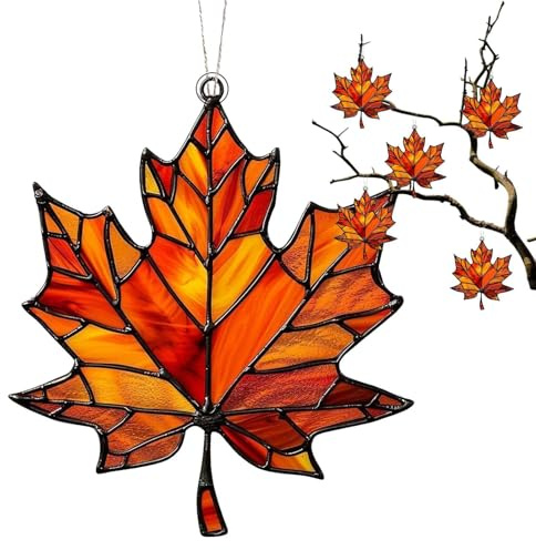 Generisch Ahornblatt-Ornament Aus Gebeiztem, Herbstdeko Hängend, Herbstdeko Fenster Hängend, Herbstdeko Wanddekoration Herbstblätter, Acryl Zum Aufhängen Am Fenster, Ahornblatt Anhänger Ornament