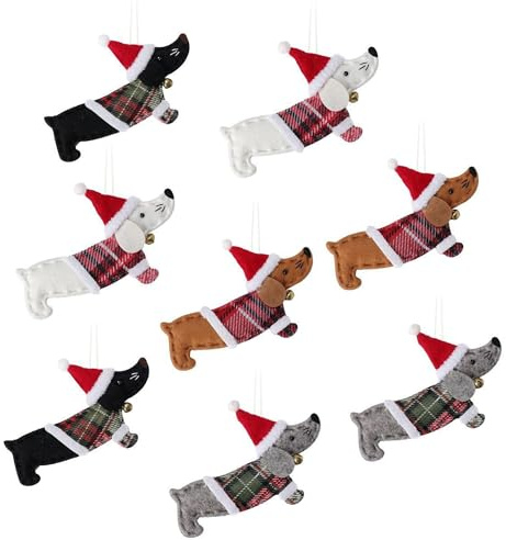 8 Stück Dackel Weihnachtsdeko für Baum und Anhänger