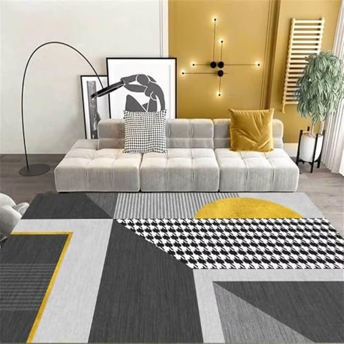 Xiaosua Tappeto Scendiletto Camera Da Letto Tappeto Stanza Bambini tappeto antiscivolo bambini Motivo geometrico moderno dorato per un tappeto di facile manutenzione Nero grigio 100x200CM