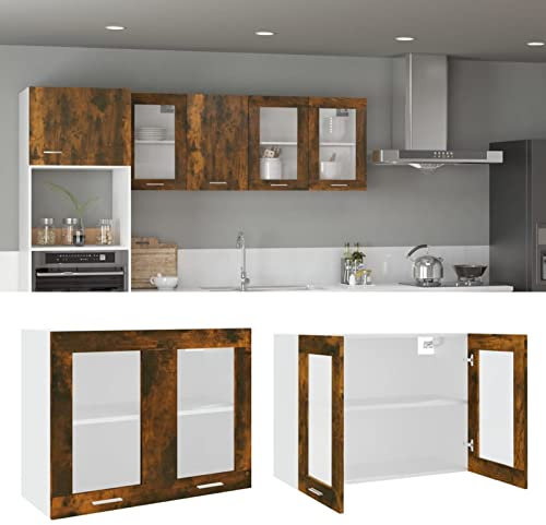 Xichuzi Hängeschrank, Kitchen Wall Cabinet, Küchenschrank, Küchenhängeschränke, Wandschrank Küche, Glas Räuchereiche 80x31x60 cm Holzwerkstoff