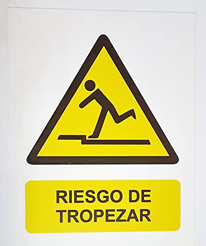 FERRETELIX® Cartel señal PVC 40 cm x 30 cm peligro riesgo de tropezar 1 mm espesor
