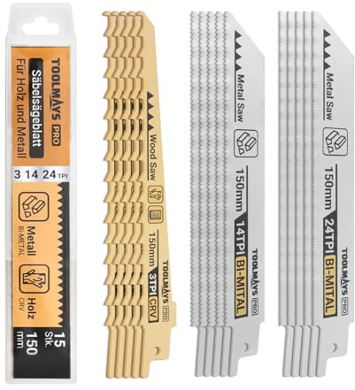 TOOLMAYS Säbelsägeblatt Set 15tlg. | Sägeblätter für Holz & Metall & Kunststoff, BIM Sägeblatt Satz