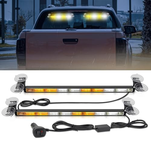 Luces Estroboscopicas Coche,Luces De Ventosa para Coche,Tira De Luz Estroboscópica,Ip67,23 Modos De Flash,Cable De Alimentación De 4,5 m,Blanco y Amarillo,para Coches,Camiones, Tractores,Etc.