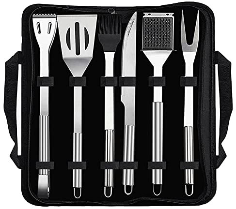 NNBDEY 6-teiliges Grillwerkzeug-Geschenkset, Grillutensilien aus Edelstahl, Grillzubehör-Set in tragbarer Tragetasche für Camping-Grillwerkzeuge