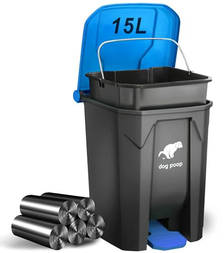 Dog Poop Trash Can Outside - 20L/5Gal Large Outdoor Trash Can with Lid Blue