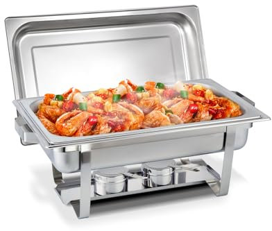 EASYROSE Chafing Dish Buffet Set 9L Chafers Full Size Food Warmer Buffet Server with Lid, Food Pan, Water Pan, Fuel Holder, Frame Stand for Parties Buffets Catering Events - 1pack