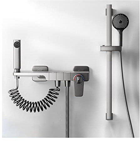 WDWDW Set Rubinetto termostatico per Vasca da Bagno, Set Rubinetto per Vasca a Cascata in Ottone, Combinazione Rubinetto per Vasca e Doccia con doccetta a 3 modalità, spruzzatore per Bidet e WC