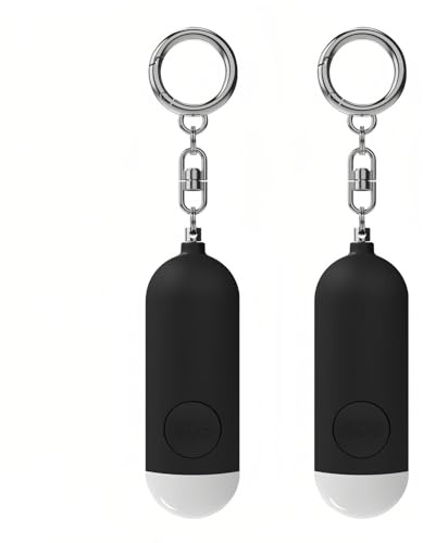 Lancoon 2 Pack Persönlicher Alarm 130dB Laut mit LED-Notleuchte Hinweis auf Schwache Batterie Schlüsselanhänger Tragbar Wiederaufladbar Ton-Sicherheitsalarm für Frauen Kinder Ältere Menschen Schwarz
