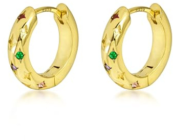 PHNIBIRD Creolen Gold 925 Sterling Silber Ohrringe Creolen Gold mit Bunt Zirkonia Hypoallergen Ohrringe für Mädchen Frauen