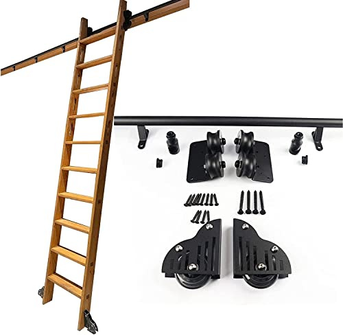 SHENJIA Schiebeleiter-Hardware-Kit, Rollleiter-Hardware mit Bodenrädern und Bremsen, Karbonstahlschiene, einfache Installation, perfekt für Bibliotheken und Heimgebrauch