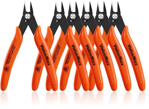 ValueMax Flush Cutters 6 Pack, 5 Micro Precision Side Cutter Pliers Spring-loaded, Small Diagonal Cutters for Jewelry Making, Electronics, Zip Ties, Model Craft