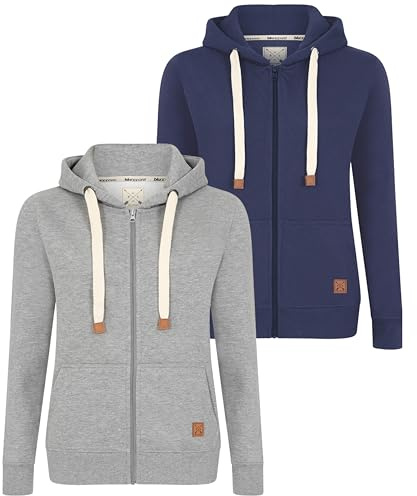 Blu Apparel Womens Zip Hoodies Extra Warm women's Zipped Hoodie Ladies Plain Hoodie Winter Warm Fleece Zip Up Sweatshirt Activewear (UK, Numeric, 14, Regular, Regular, Navy & Grey)