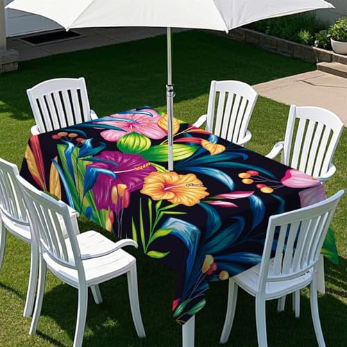 Fasbuy Blumendruck Tischdecke Abwaschbar Outdoor, Rechteckige Tischdecken mit Schirmloch und Reißverschluss, Gartentischdecke Geburtstag, Tischtuch für Terrasse, Garten, Party (Bunt,213x152cm)