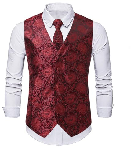 YOSUWOAI Ensemble pour homme de veste de mariage formelle pour fête et tenue traditionnelle avec cravate et mouchoir de poche - Ensemble décontracté 3 pièces - Motif jacquard floral à carreaux - Veste