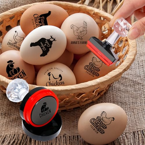 Individuelle Eierstempel, benutzerdefinierte Eiermarkier-Marker, langlebig, mit 30 kreativen Designs, Tintenflasche enthalten, perfekt für Hinterhof-Hühner, Bauernhöfe, 5