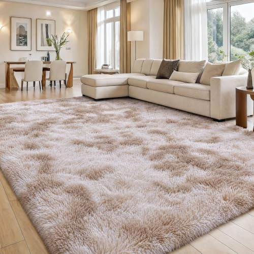 smiry Hochflor Teppich Wohnzimmer, 160x220cm, Beige | Waschbar Anti-Rutsch Moderner Flauschiger Kuscheliger Teppich für Wohnzimmer, Schlafzimmer, Kinderzimmer