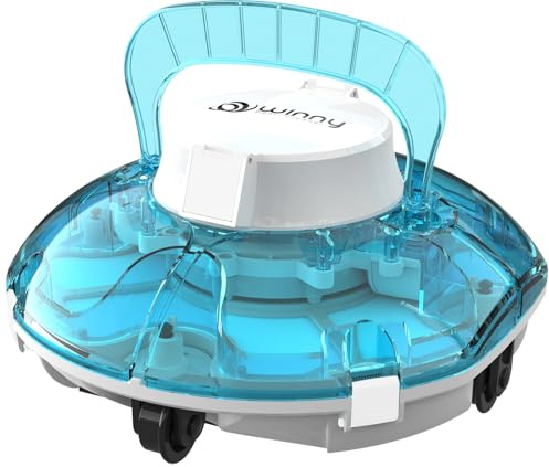 WINNY POOL CLEANER Winny 200 Robot Piscina, Piscina Senza Fili con Batteria, Autonomia 75 Min per Piscine Fuori Terra 60 m², Doppia Filtrazione, Parcheggio Automatico (Trasparente Blu-Bianco11)