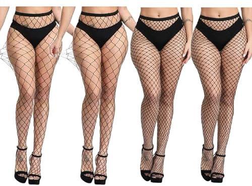 WNTJN 4 Paia di Calze Donna Collant a Vita Alta, 2 Stili Nere Collant Rete Sexy Moda Elastico Vita Alta a Rete Incrociate, Calze a Rete Nere, Cosplay, Abbigliamento Quotidiano, Discoteca, Festa