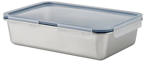 ProTuning 365+ - Recipiente para alimentos con tapa, rectangular grande, plástico de acero inoxidable, 3 l